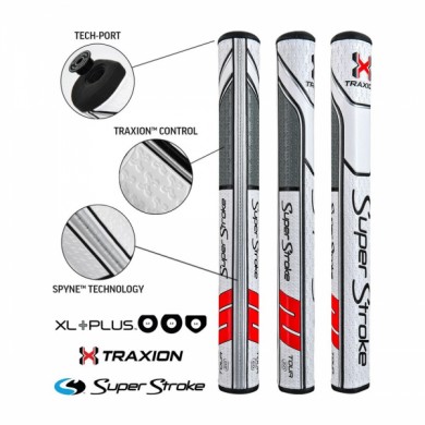 Super Stroke putter grip Traxion XL Plus Series Tour XL + 2.0 White/Red/Grey