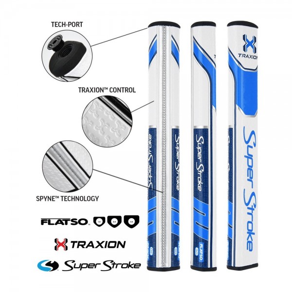 Super Stroke putter grip Traxion Flatso 3.0  White/Blue