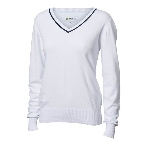 BACKTEE Ladies Solid Stretch Pullover, WHITE