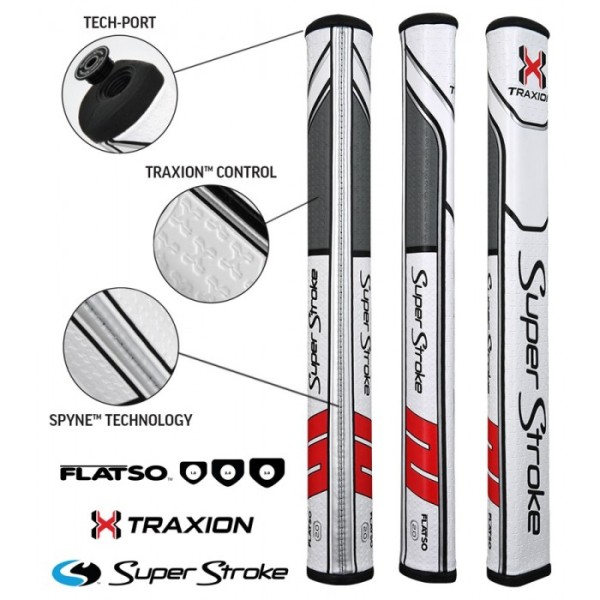Super Stroke putter grip Traxion Flatso 2.0 White/Red/Grey