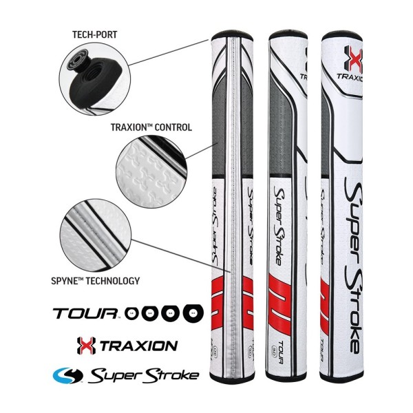 Super Stroke putter grip Traxion Tour Series 3.0 White/Red/Grey